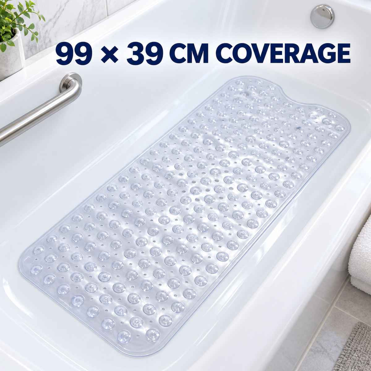 Large Bathtub Anti-Slip Pad — Extra-Long Non-Slip Tub Mat with Suction Cups