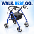 Four-Wheel Rollator Walker — Folding Walker with Seat, Hand Brakes & Storage Basket