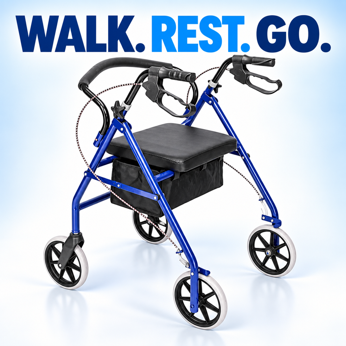 Four-Wheel Rollator Walker — Folding Walker with Seat, Hand Brakes & Storage Basket