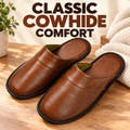 Closed-Toe Cowhide House Slippers — Soft Leather Indoor Slippers for Men & Women