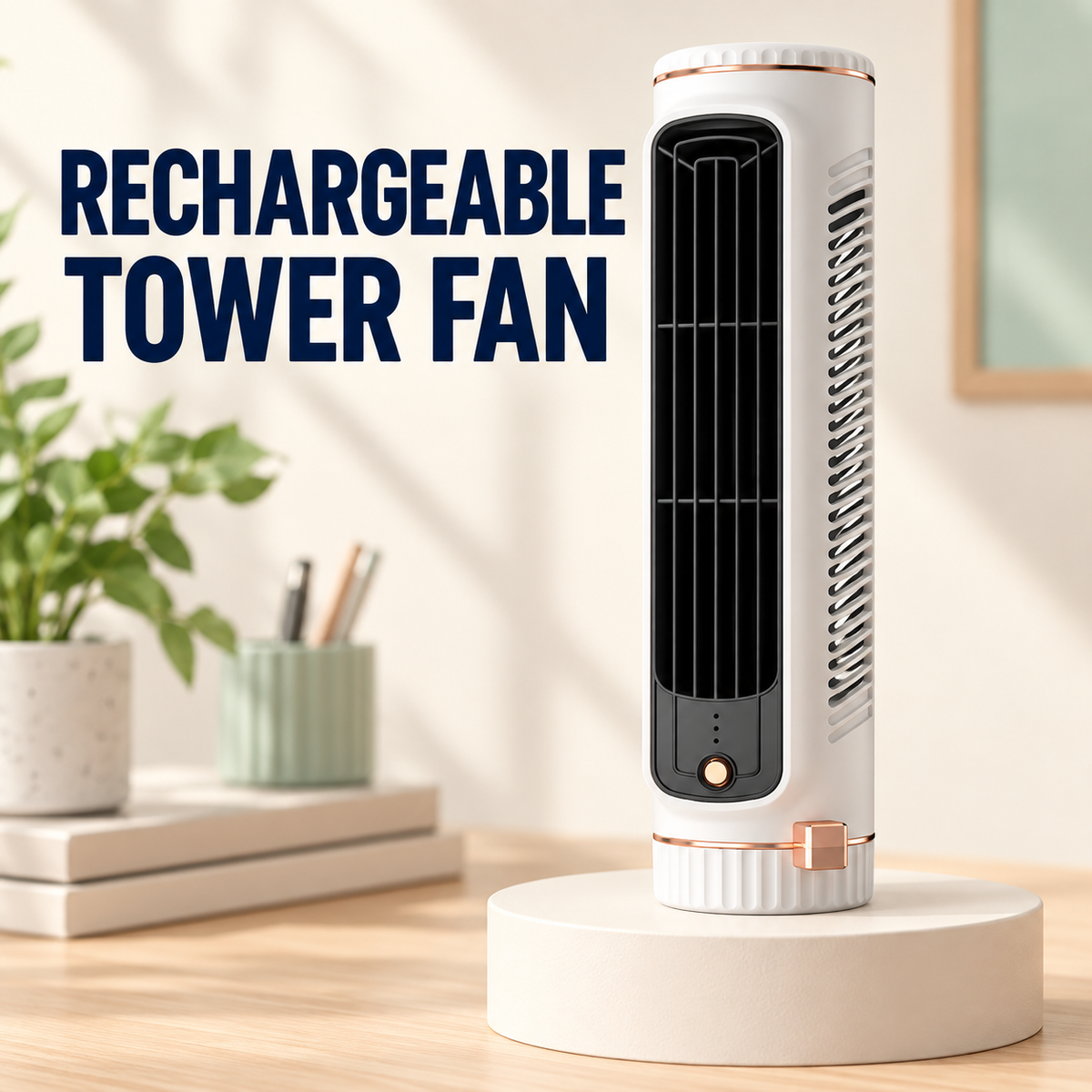 Quiet USB Desktop Standing Fan — Rechargeable 3-Speed Brushless Table Fan