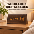 Wooden Digital Desk Clock — Temperature & Humidity Display Alarm Clock