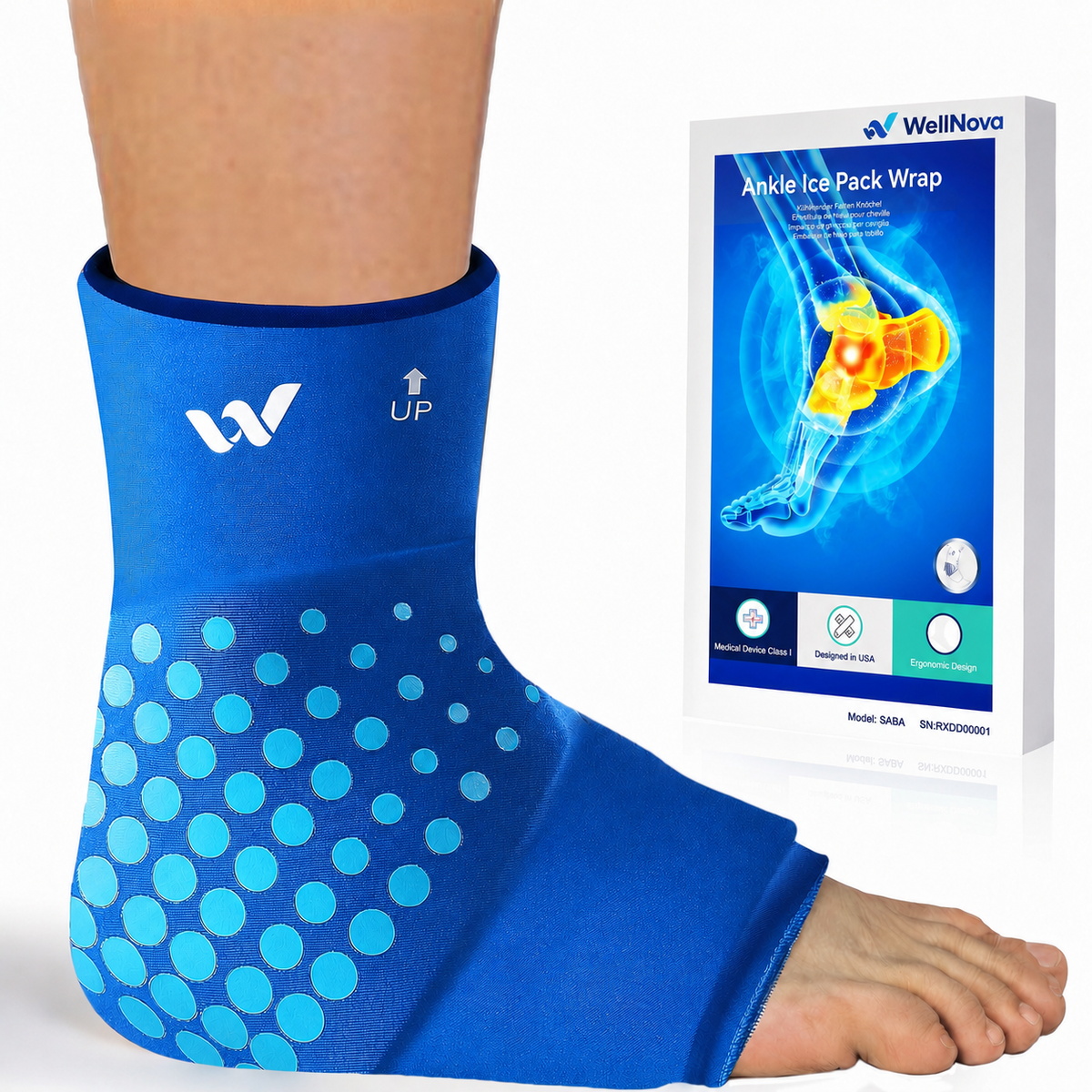 Hot & Cold Ankle Ice Pack Wrap — Reusable Gel, 360° Coverage, Hands-Free Straps, for Sore Ankles