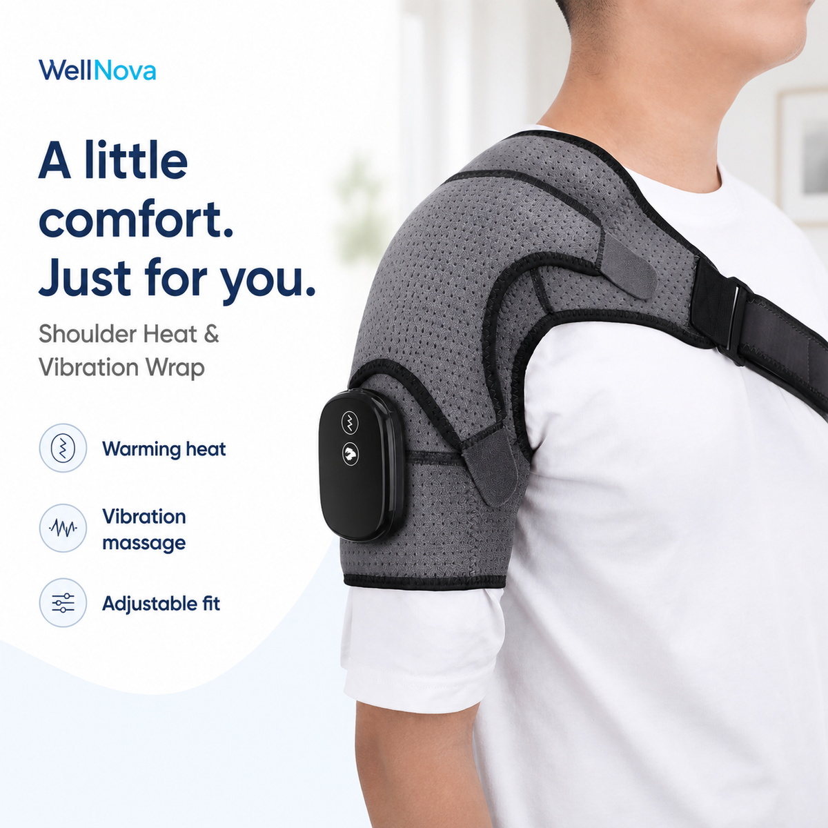 Heated Shoulder Wrap — Cordless Massager with 3 Heat Levels & 3 Vibration Modes